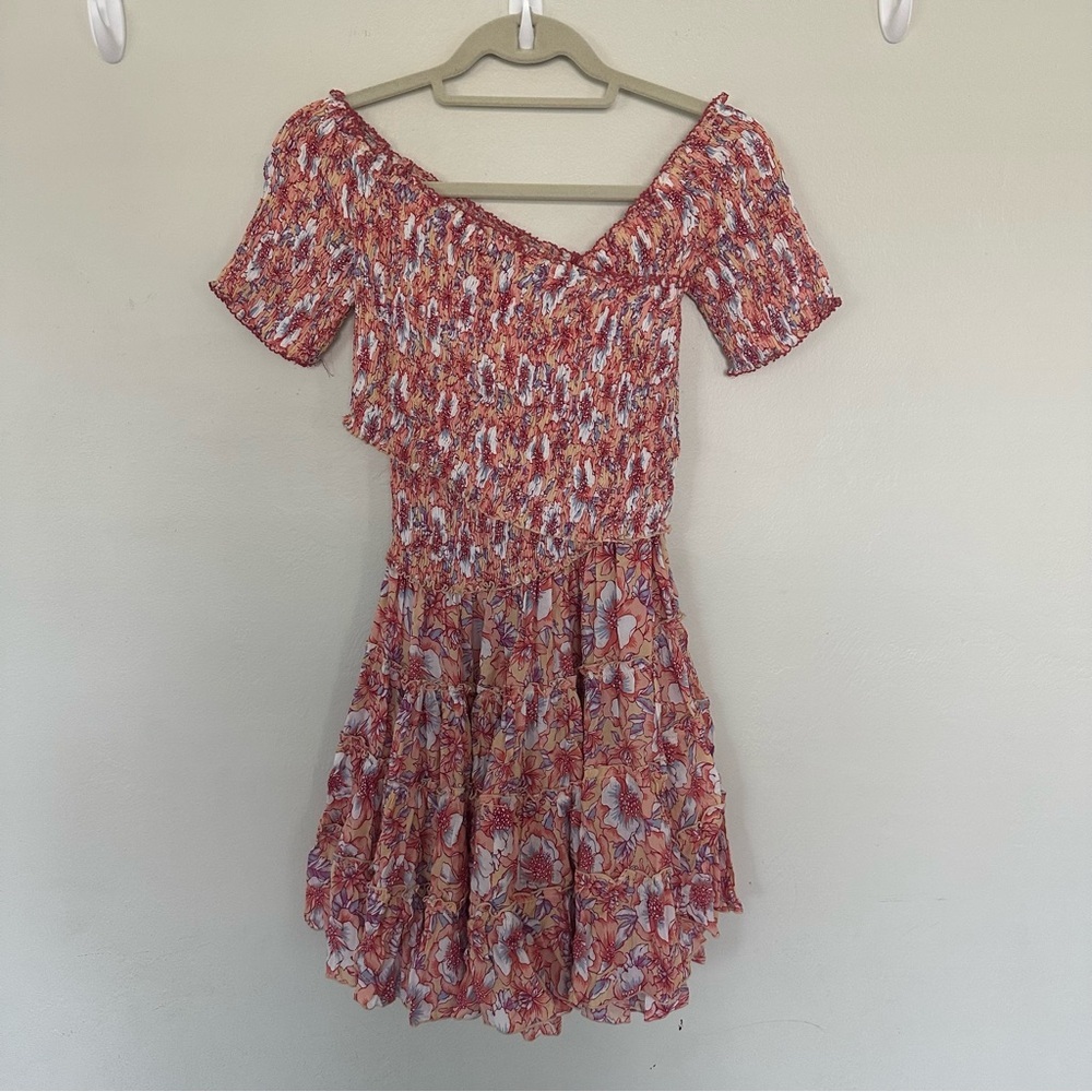 Poupette St Barth 'Soledad' Smocked Floral Mini‎ Dress Size Small - Picture 3 of 8